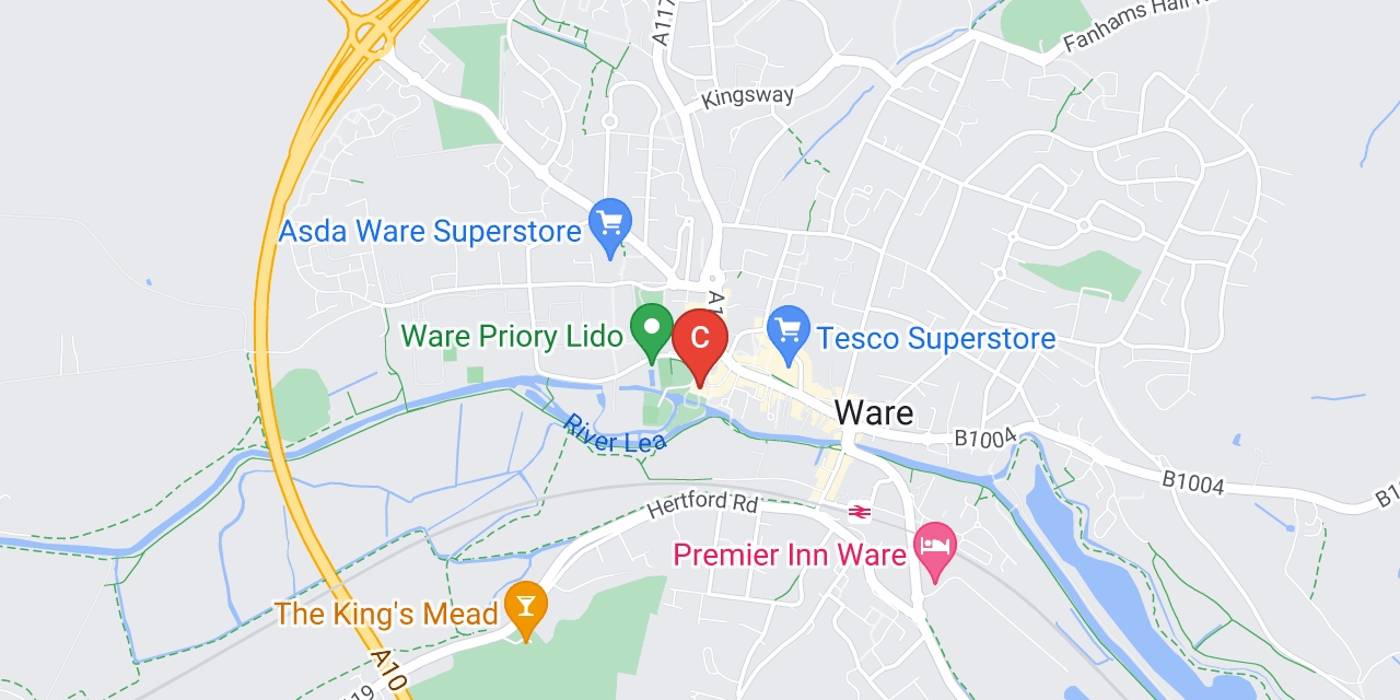 Map showing location of High Street, Ware, Hertfordshire, SG12 9AL