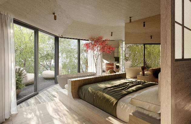 hotel room with woodland view